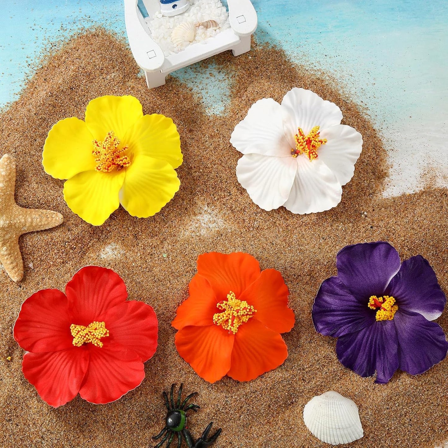 Hawaiian Flower Hair Clips - 10 Pcs Plumeria & Hibiscus Accessories | 3.5 Inch for Beach Parties