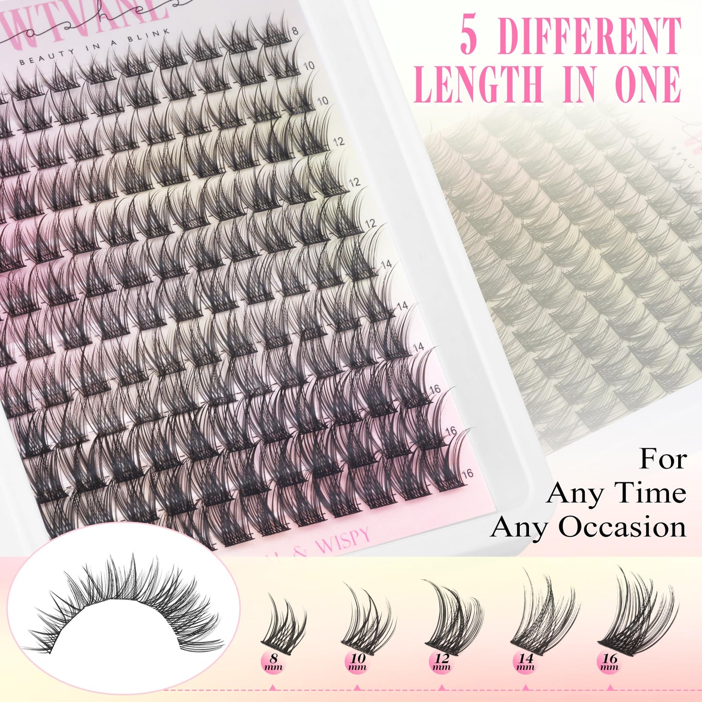 Wispy Lash Clusters Natural Eyelash Clusters C-Curly Individual Lashes 8-16 mm Cluster Eyelash Extensions Natural Look Lash Extension with Thin Lash Band DIY Lash Extension at Home by WTVANE