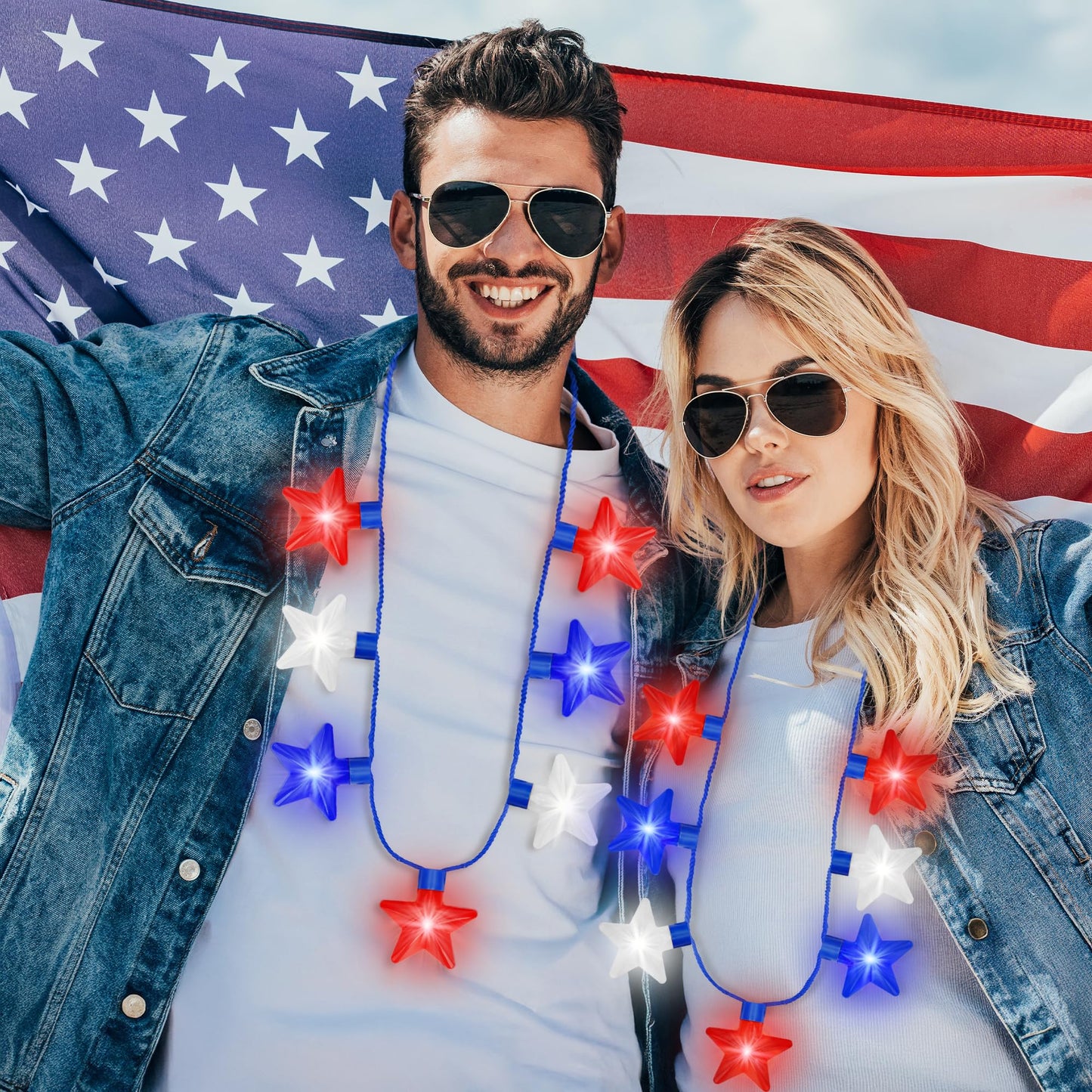 4th of July Necklace Accessories, 1PCS Light up Independence Day Necklaces Party Favor, Red White Blue 250th Anniversary Patriotic Fourth of July 7 Light Necklace, Glow Accessories Memorial Parades
