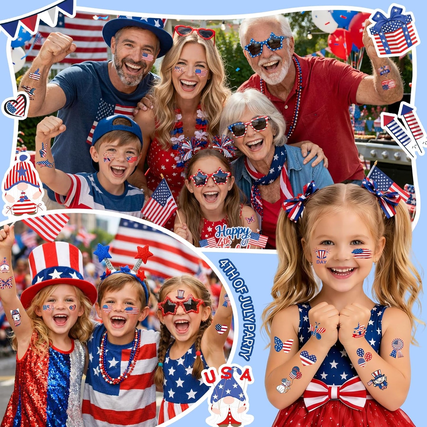 150PCS 4th of July Temporary Tattoos - Patriotic USA Flag Designs for Kids | Independence Day Party Favors & Decorations