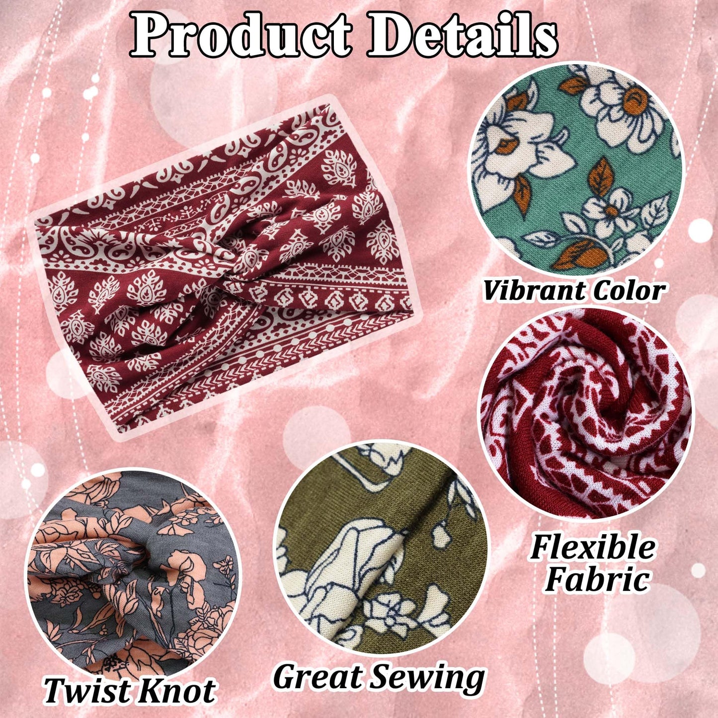 FARSYOD Boho Head Bands for Women Wide Non Slip Hairbands Crisscross Knotted Headwraps Fashion Floral Headband African Red Turban Stretchy Soft Workout Daily Life Gift 4 Pack
