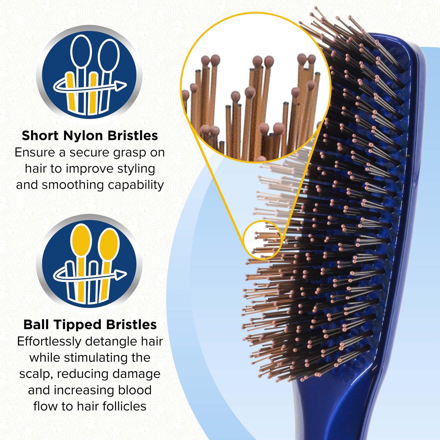 Giorgio Gentle Detangler Hair Brush - Dual Length Bristles for Men, Fine and Thick Hair, Scalp Massager, Travel Brush for Wet or Dry Hair