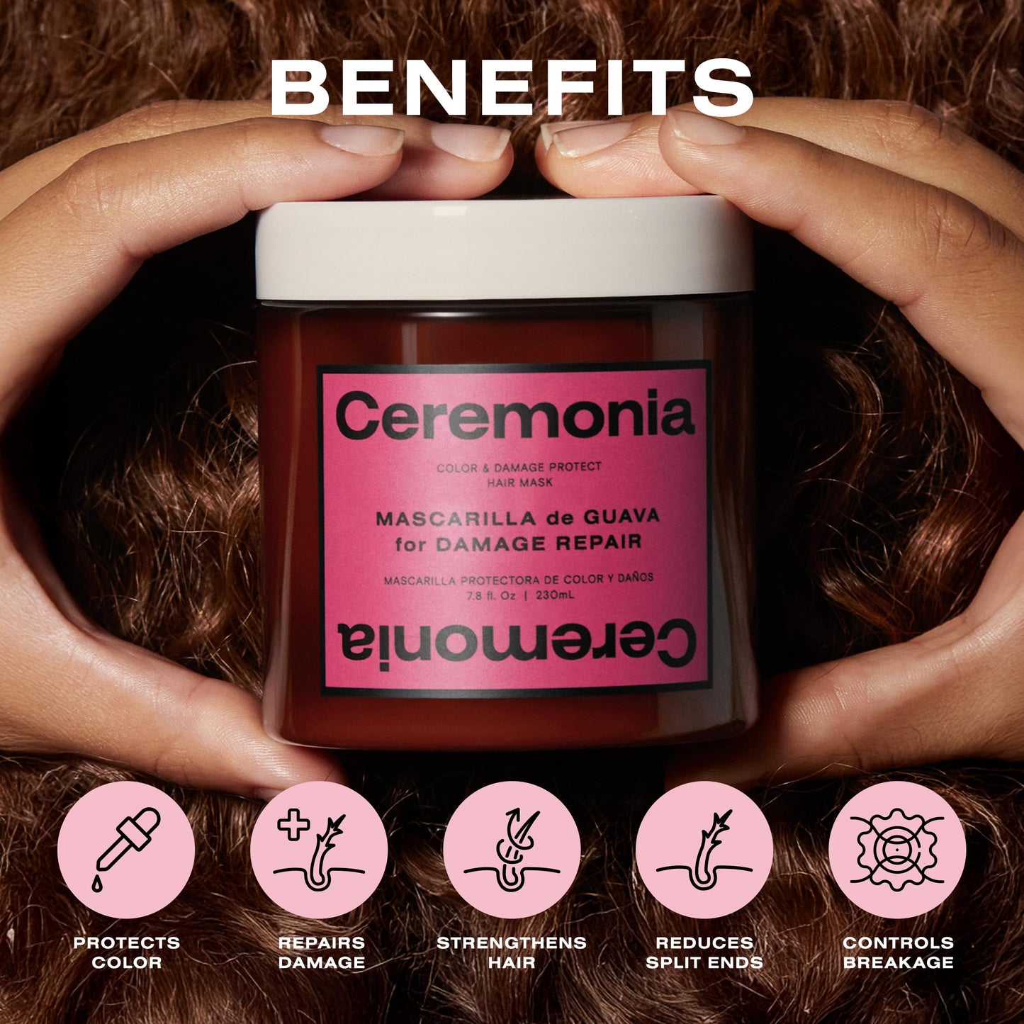 Ceremonia Guava Color & Damage Protect Hair Mask | Moisture Replenishing Treatment for Damaged Hair & Split Ends | Heat & UV Protection, 7.8 fl oz