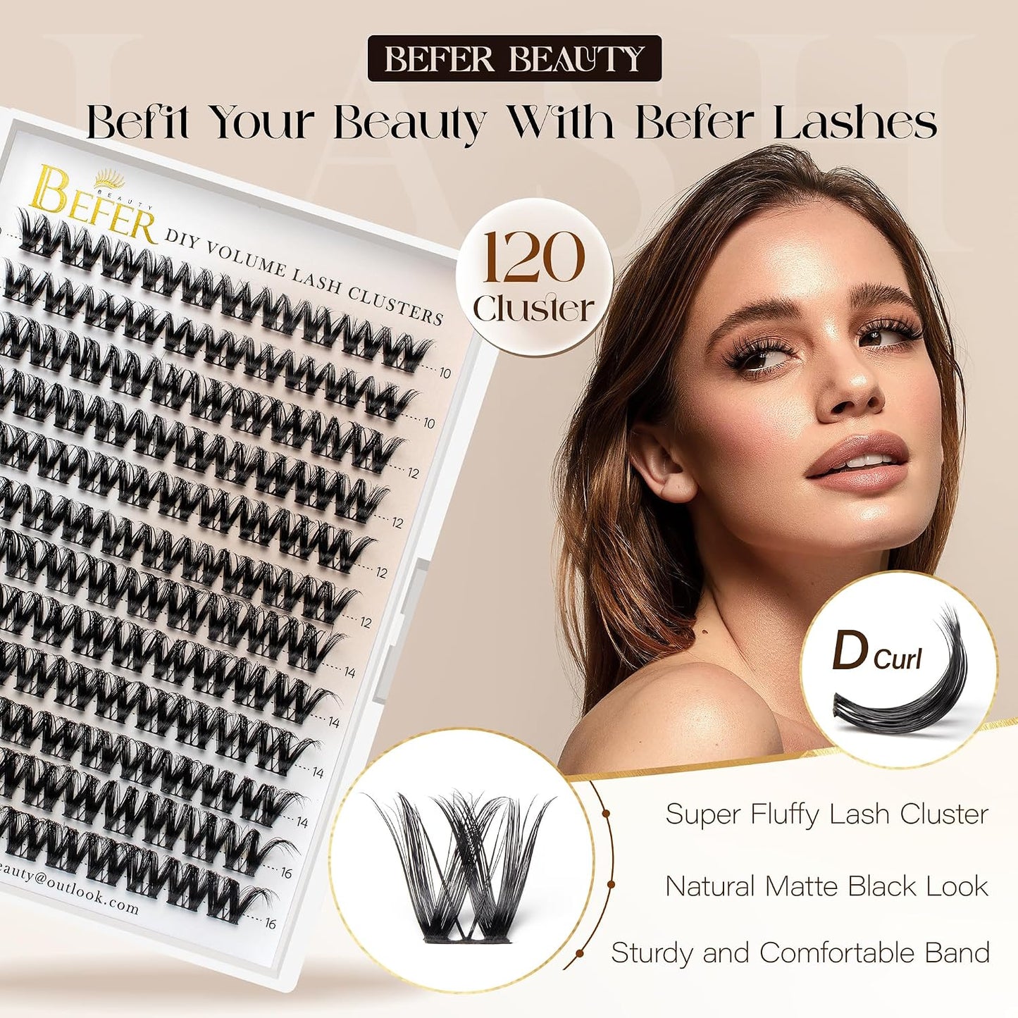 BEFER Lash Clusters - 120 Pcs D Curl Eyelash Extensions for DIY Volume | Fluffy & Wispy 10-16MM