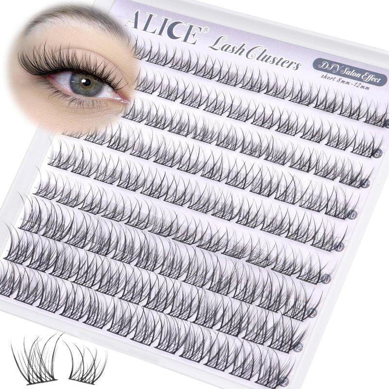Natural Short Lash Clusters - Wispy 8-12mm Individual Eyelash Extensions | Soft Thin Band C-Curl