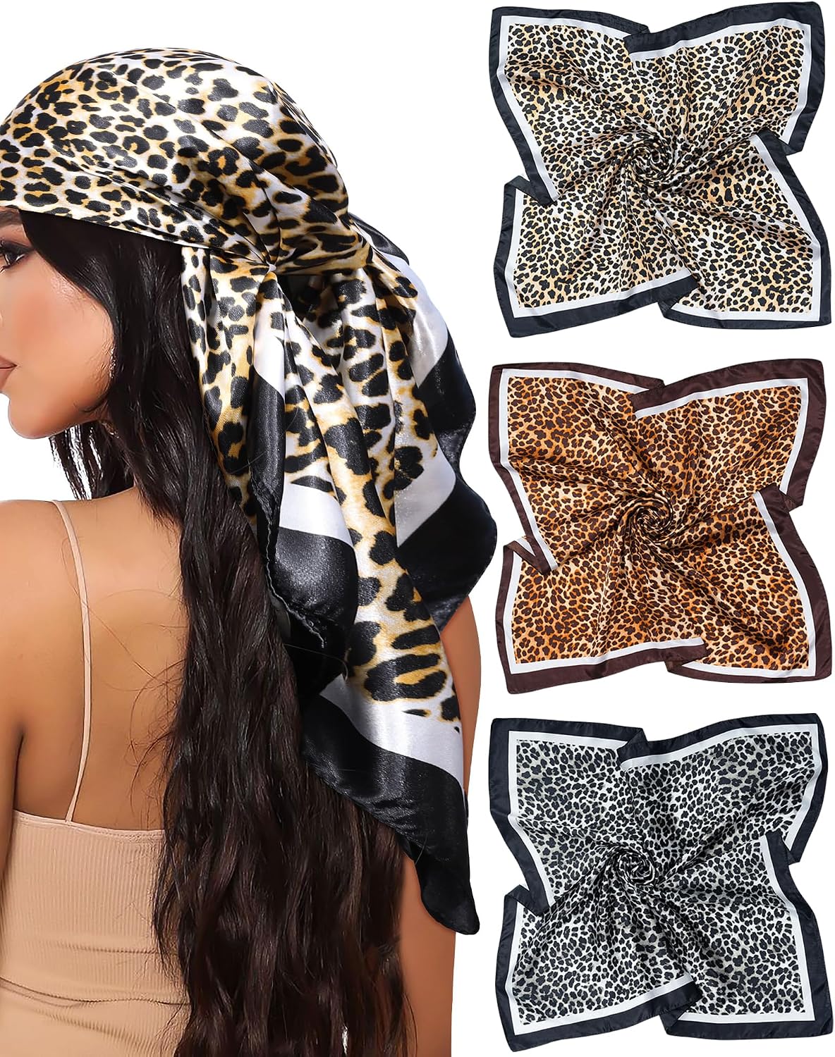 Silk Satin Head Scarf for Women - 35” Square Bandanas | 3 Pack Hair & Neck Scarves for Sleeping
