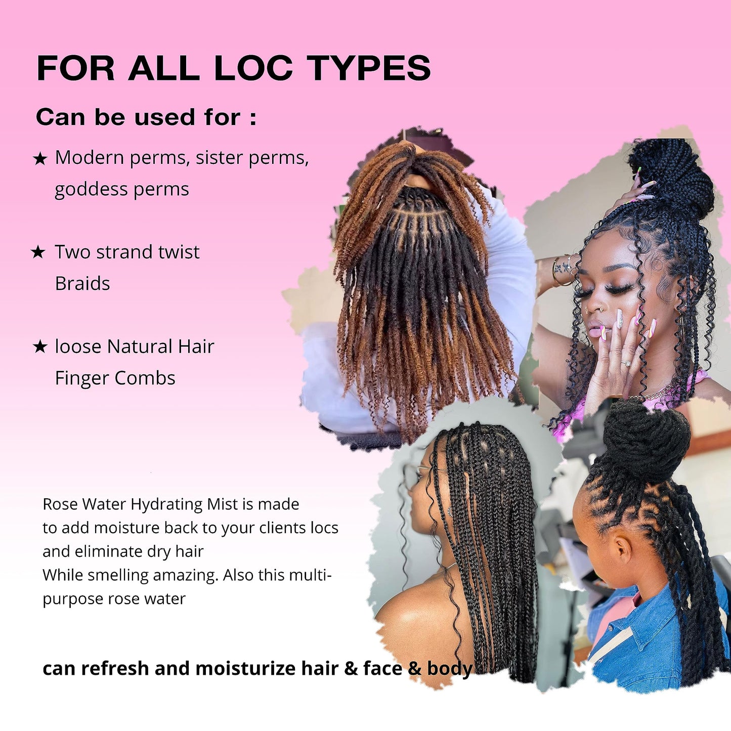 Orientfashion 10 Fl Oz Rose Water Spray for Locs, Loc Moisturizer Refreshing Spray Rosewater Hair Scalp Moisturizer for Hair Care and Maintenance, Castor Oil