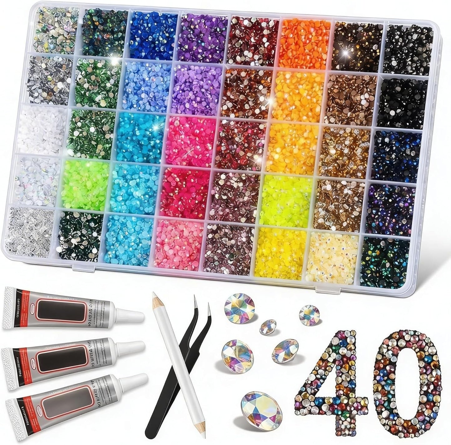 Resin Jelly Rhinestones - 32000 Pcs 3mm Flatback Gems Kit for Crafting | 40 Colors for Clothes, Shoes & Nail Art