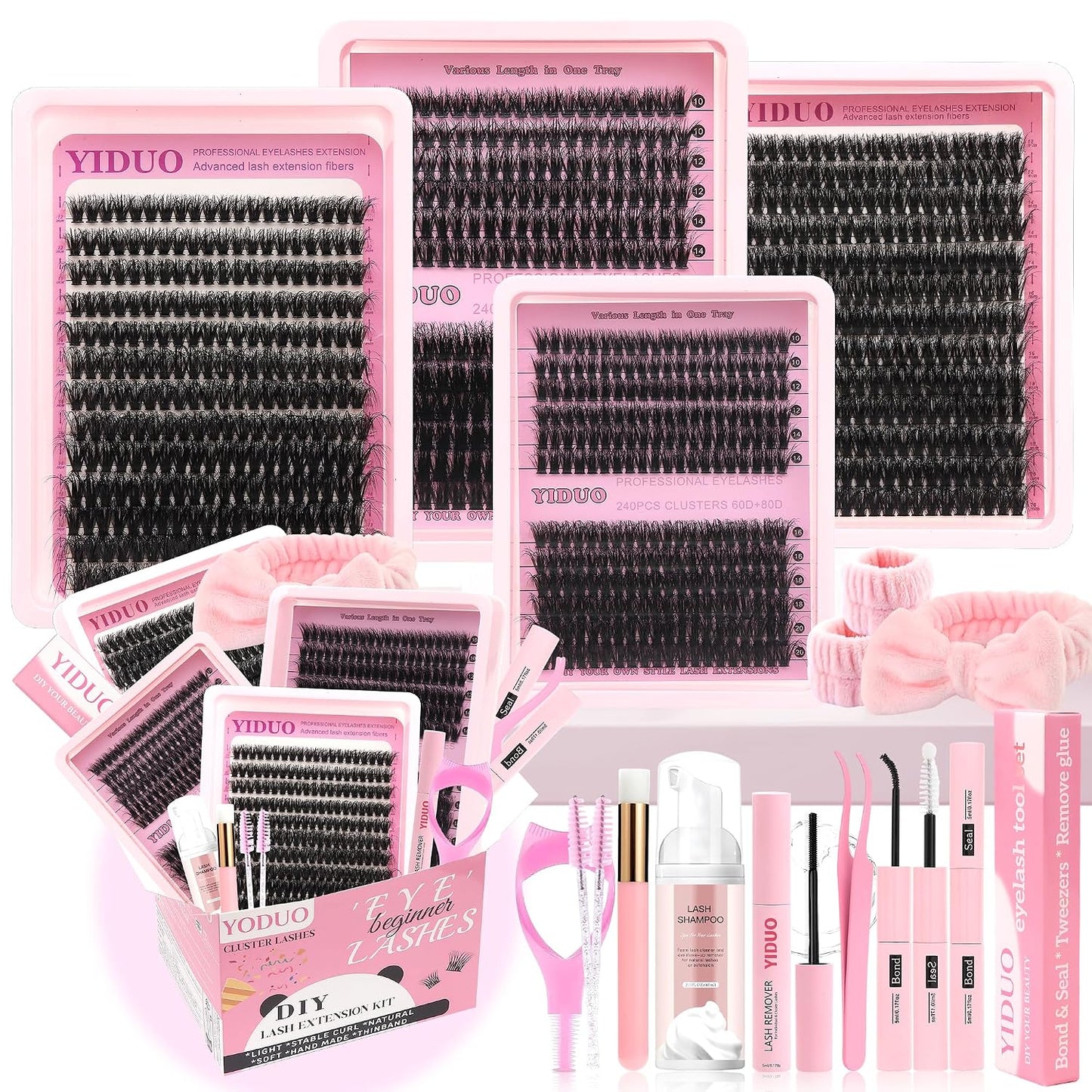 Lash Clusters Kit - 770 Pcs Faux Mink Volume Extensions | 5 Styles for DIY Home Use