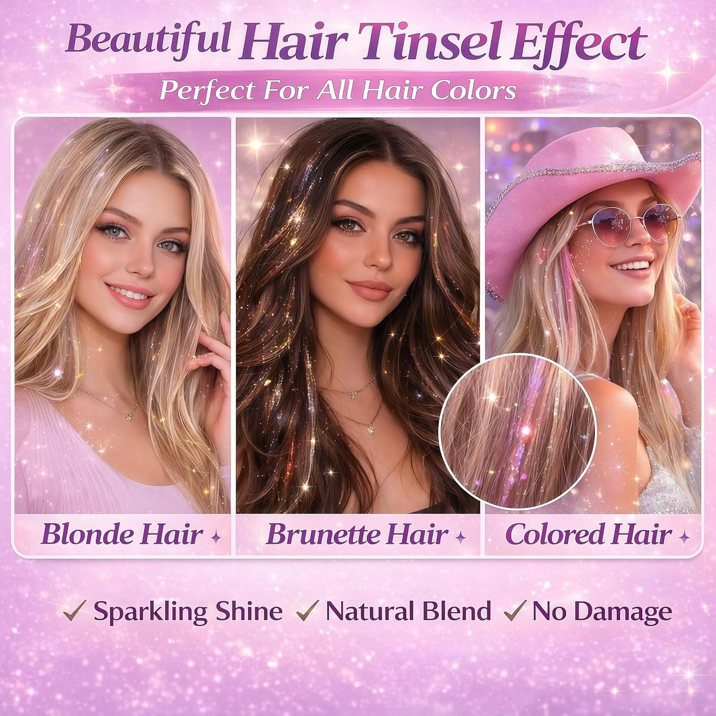 Hair Tinsel Kit - 12 Color Sparkling Heat-Resistant Tinsel Extensions | 48-Inch Strands for Fairy Hair
