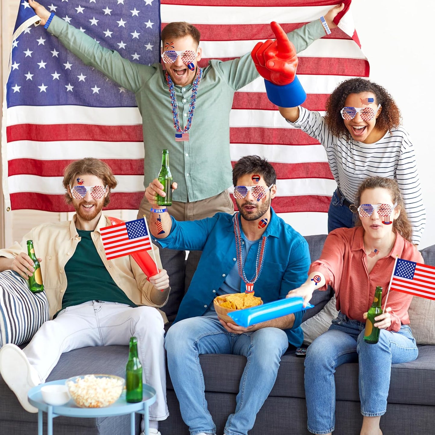 4th of July Patriotic Accessories Set - 147 Pcs Glasses, Necklaces, Bracelets & Tattoos | Independence Day Party Decor