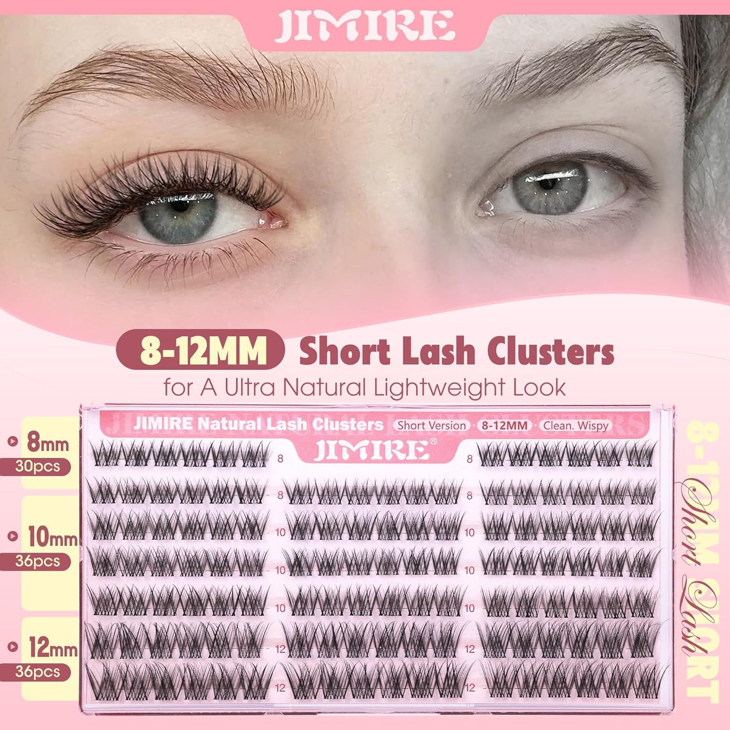 Natural Lash Clusters - Wispy 8-12MM C-Curly Eyelash Extensions | 120Pcs DIY Clear Band Lashes