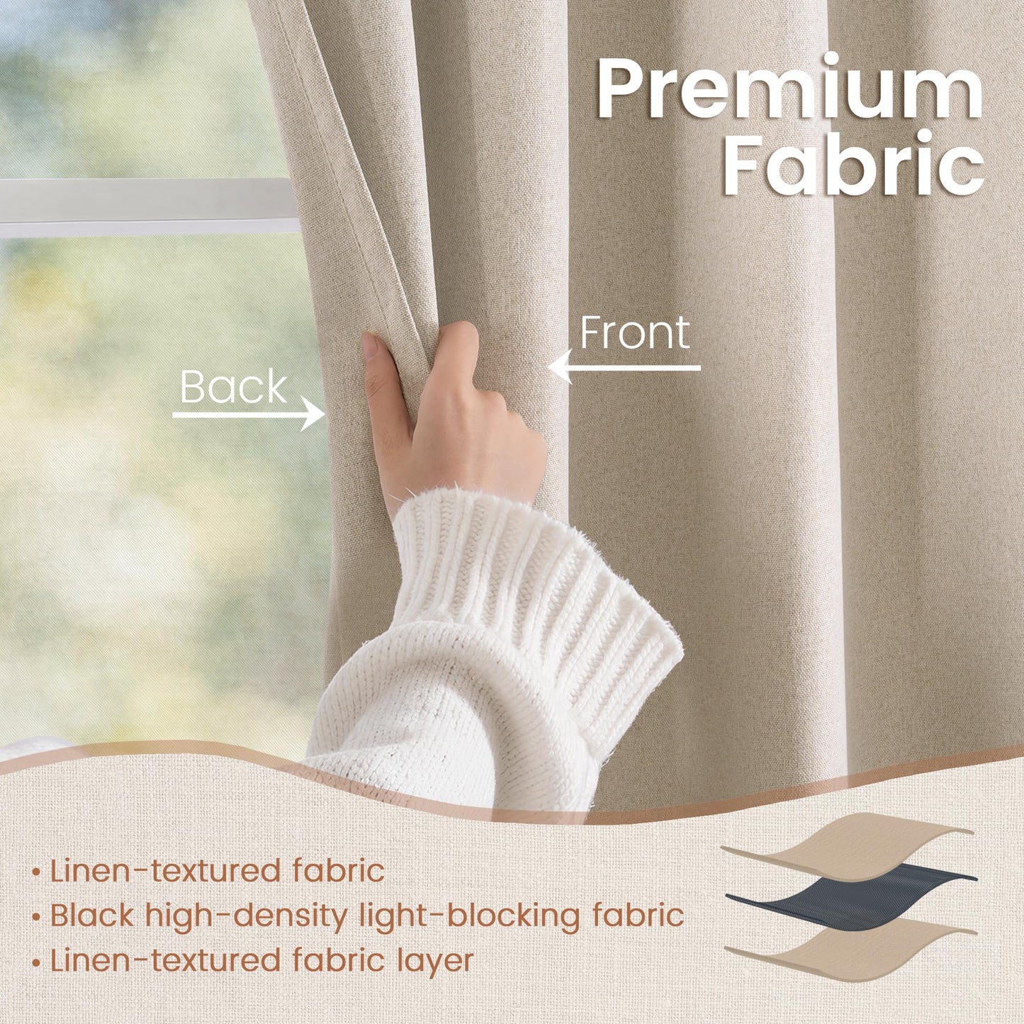 BGment Linen Blackout Curtains 84 Inches Long, Black Out Drapes Room Darkening with Rod Pocket for Bedroom Living Room Insulated, 2 Panels, Each Panel 52 Inch Wide