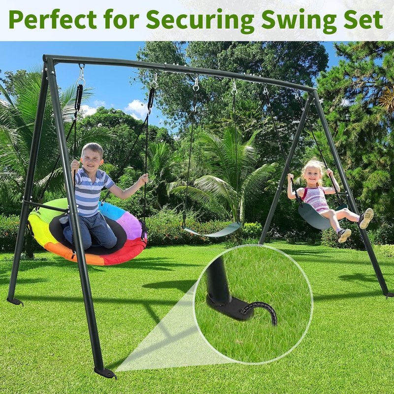 12 Inches Trampoline Wind Stakes, Heavy Duty U Stakes for Ground, 8-Pack Trampoline Tie Down Anchor Kit for Swing Set and Soccer Goal Galvanized Steel Anchors Black