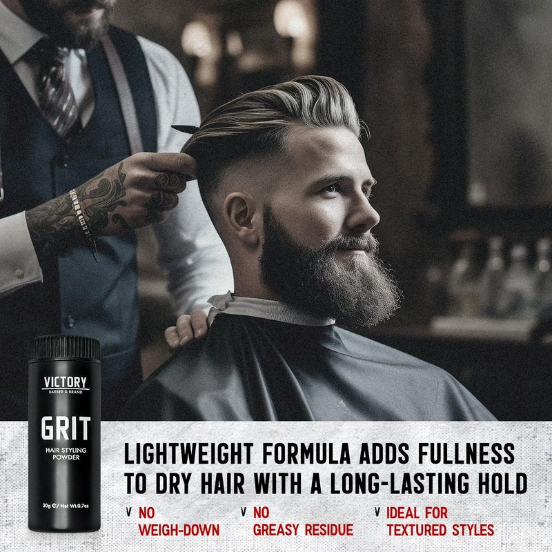 Victory Barber & Brand Grit Texture Powder For Men Barbershop Hair Powder Made in the USA | Composite Clay Styling Powder | styling powder for men 0.35 oz