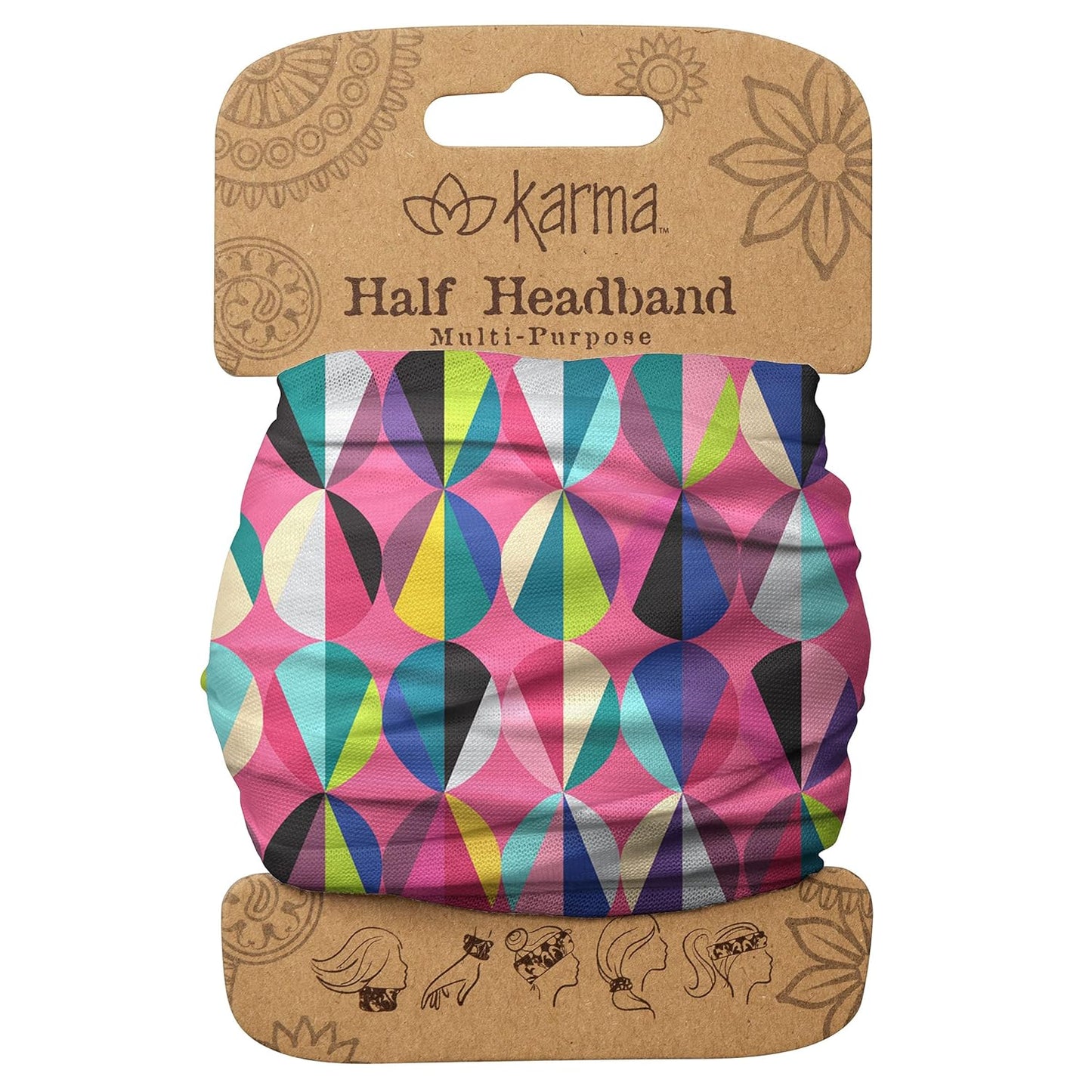 Floral Headband for Women | Stretchy Fabric Hair Scarf - Light Tan & Blue - Medium Size