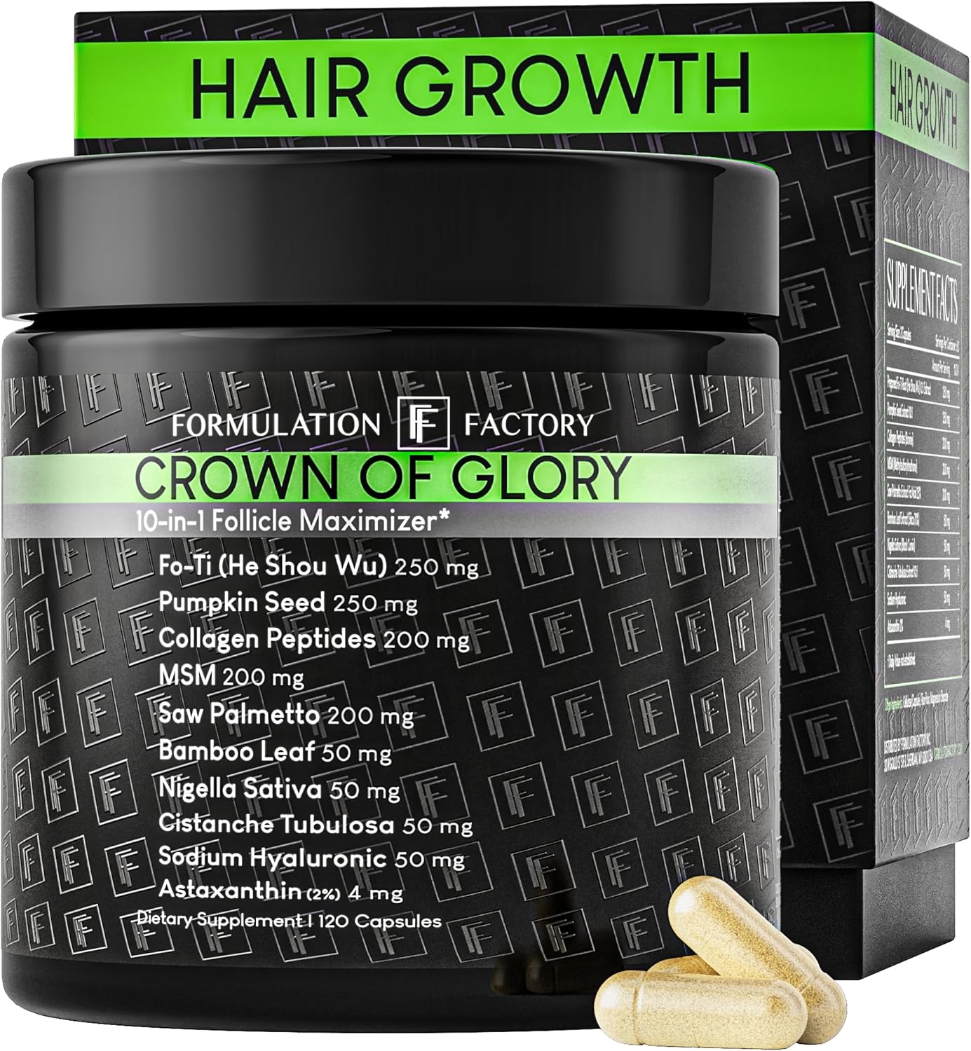 Crown of Glory 10-in-1 Hair Growth Formula - DHT Blocker with Pumpkin Seed Oil | 120 Capsules for Faster Growth & Thickness