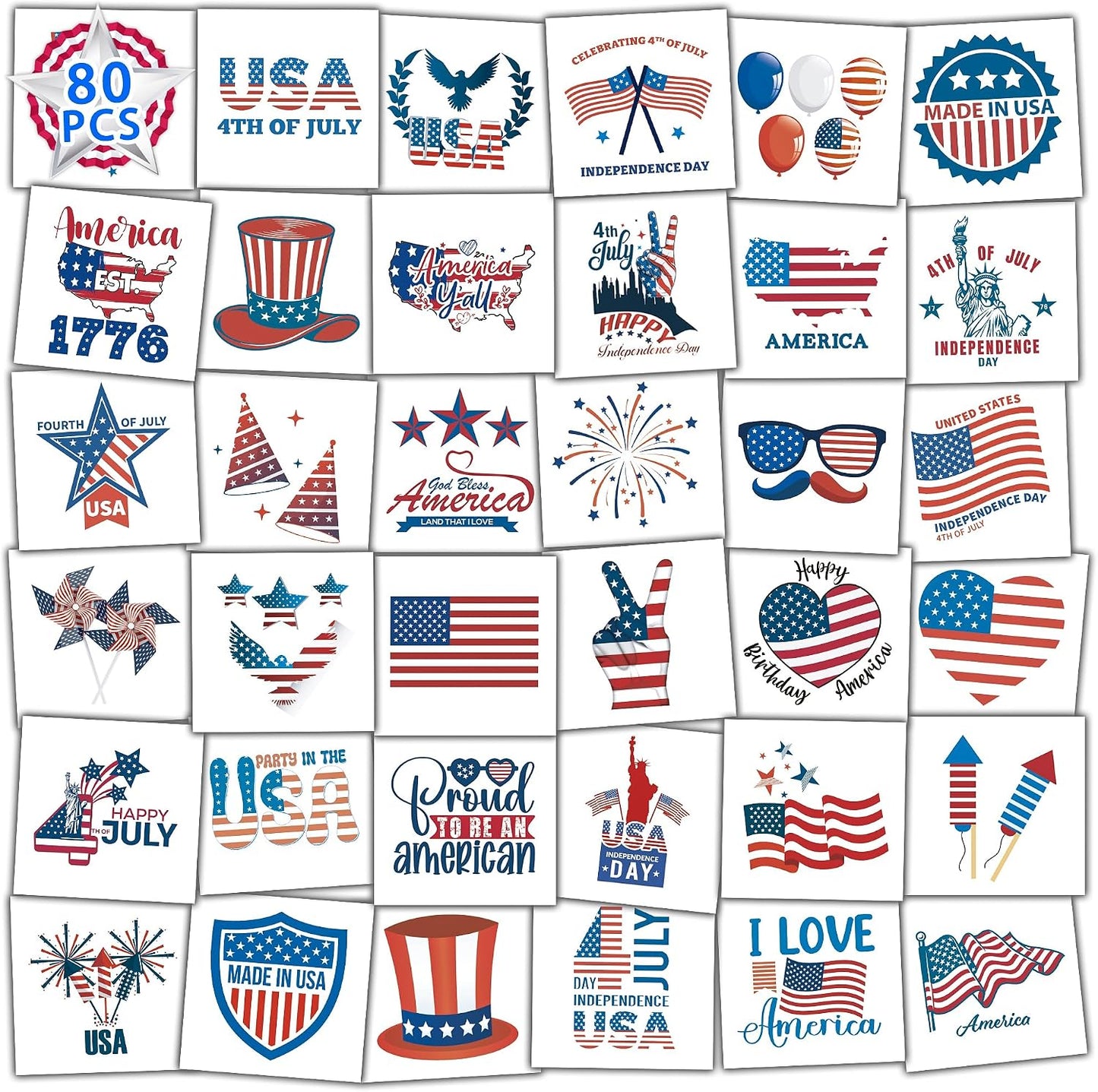 4th of July Outfits for Women - 120 PCS USA Flag Temporary Tattoos | Patriotic Fireworks & Eagle Designs