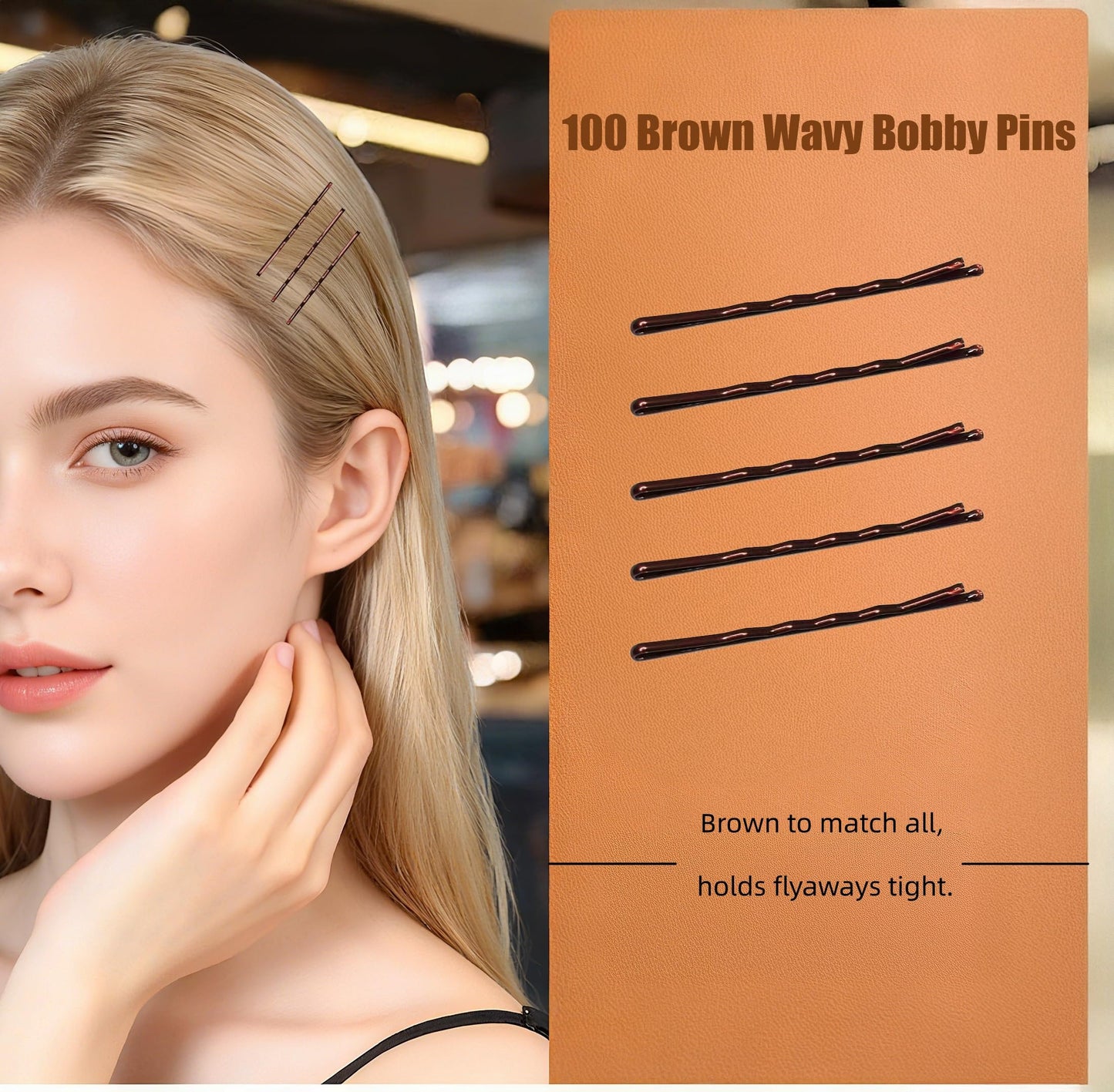 BechKCpro 100 Pcs Brown Bobby Pins for Women, 2.2" Non-Slip Wavy Hair Pins - Premium Enamel Coating, Rustproof Hair Clips with Ball Tips & Storage Box, Hair Accessories for Styling/Wedding