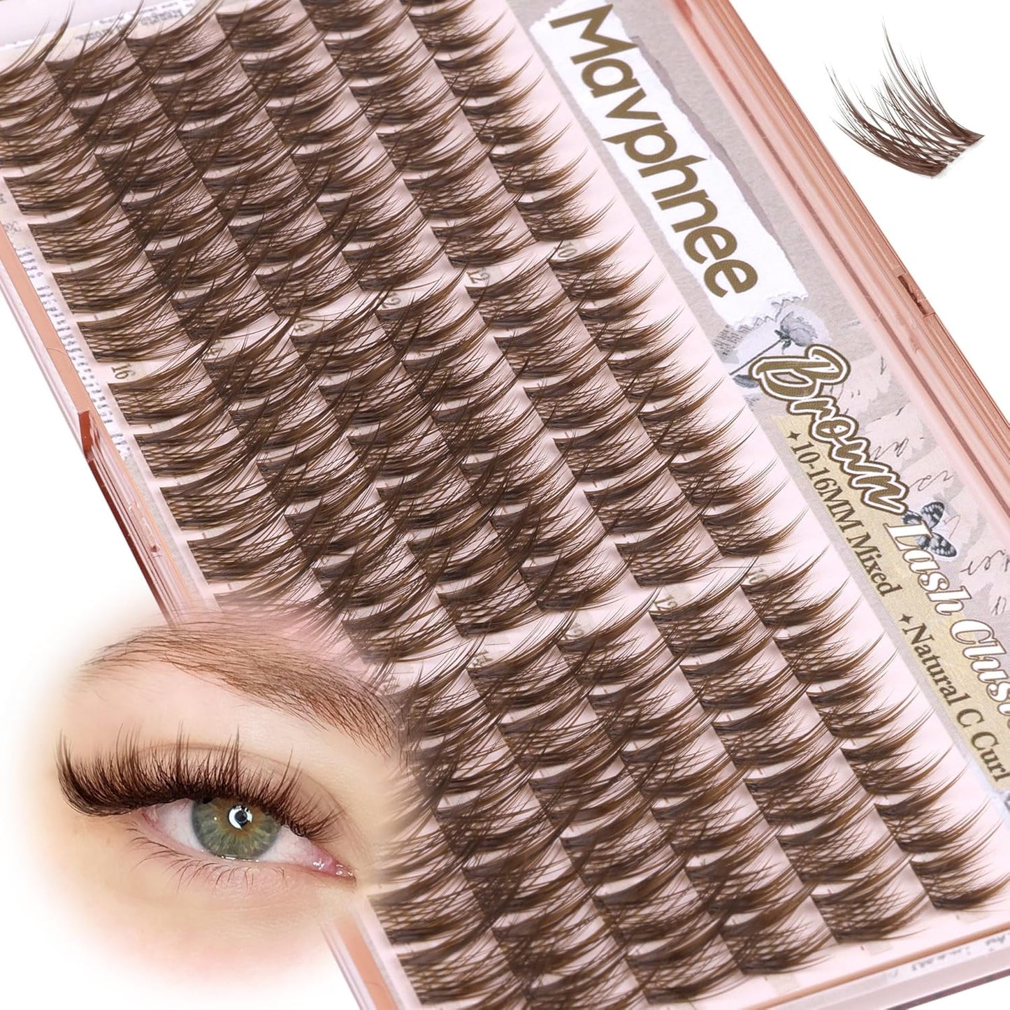 Anime Cluster Lashes - Brown Wispy Eyelash Extensions | C-Curly Spiky Manga DIY Pack (108 Pcs, 10-16MM)