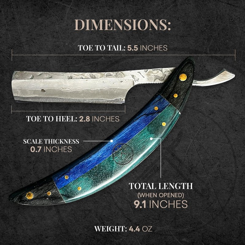 Naked Armor Esclabor Damascus Straight Razor - Shave Ready 7/8" Square Nose Damascus Steel Straight Razors for Men with Ebony Wood Scale, Case Included, Close Shave