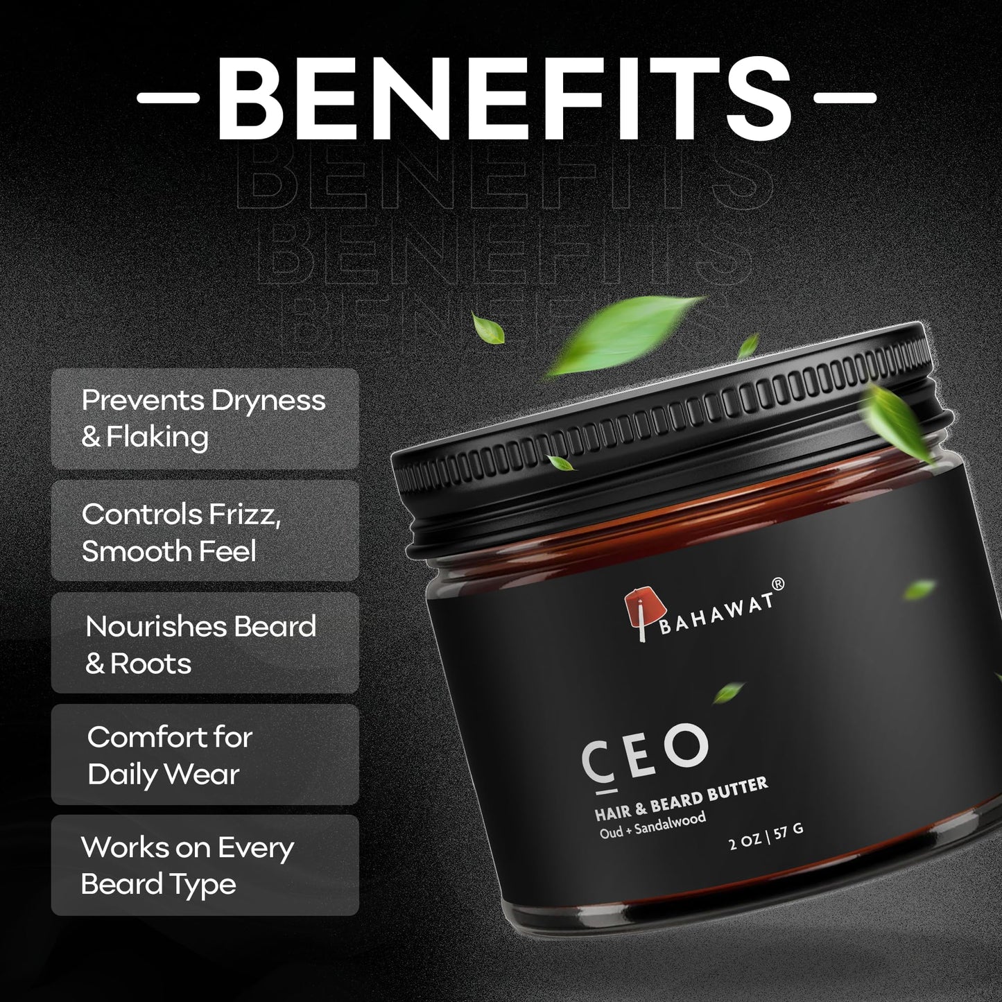 BAHAWAT Hair & Beard Butter for Men Leave-in Conditioner - Oud & Sandalwood scent - Strengthen & Soften– Made in USA -Organic Natural Ingredients | The Best Beard Butter - 2 oz.