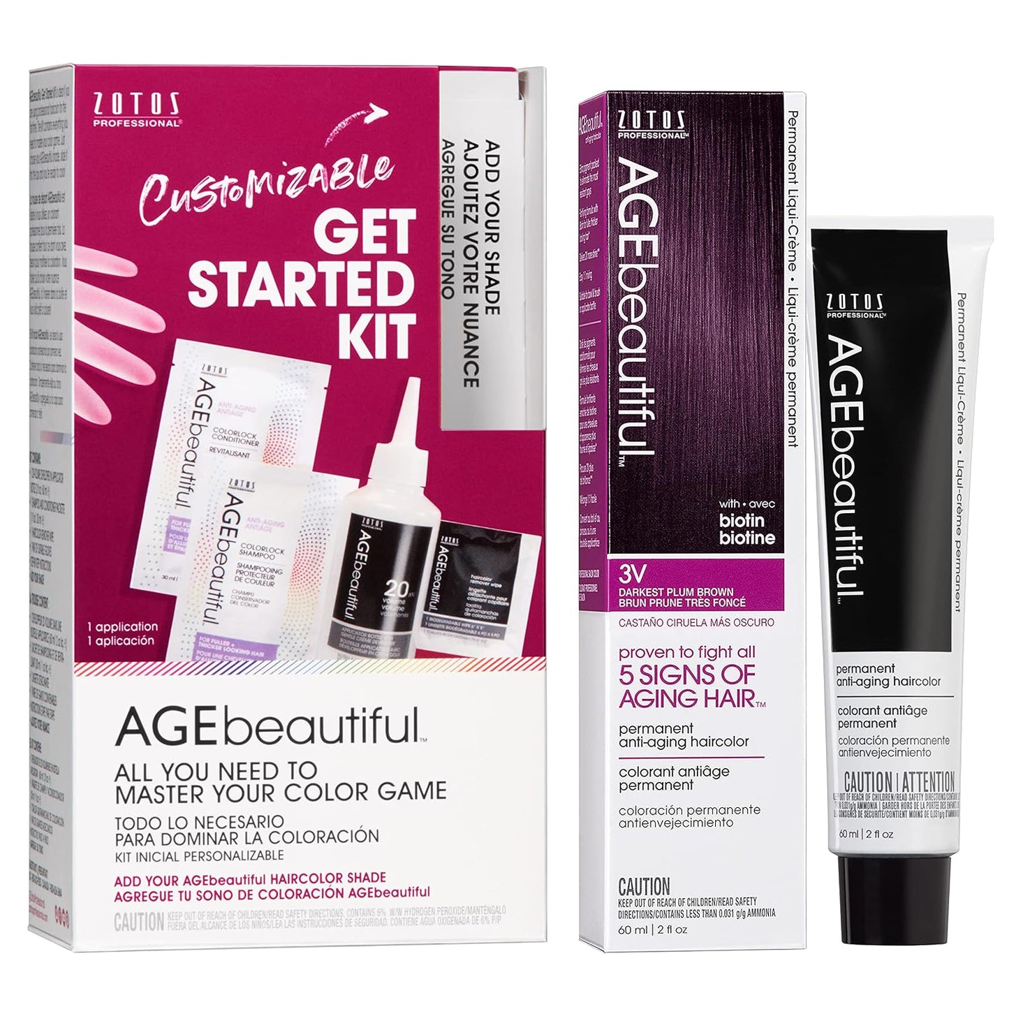 AGE Beautiful Permanent Hair Color Cream - 100% Gray Coverage Hair Dye with Biotin for Fuller, Thicker Hair | Professional Salon Quality