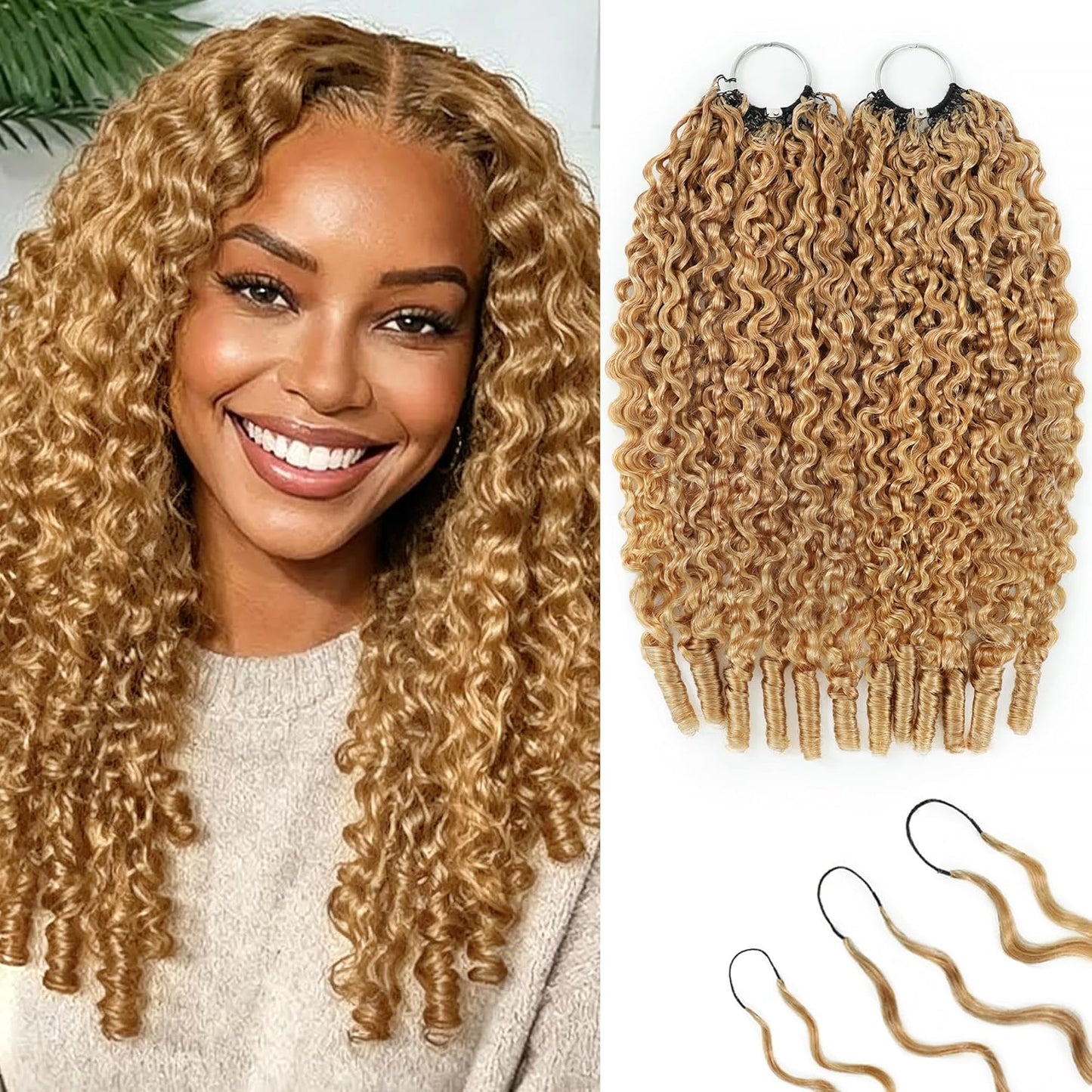 Honey Blonde Human Crochet Hair - 14 Inch Burmese Curly Extensions for Black Women | 120g Pre-Separated Bundles