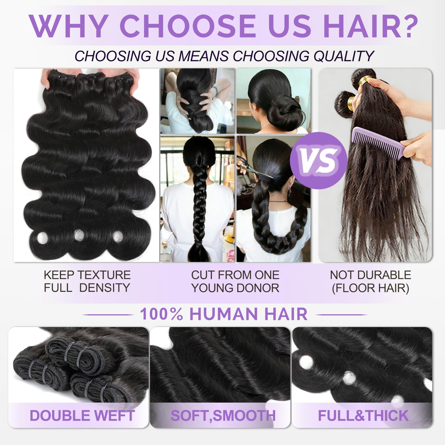 16A Body Wave Bundles Human Hair, 20 22 24 Inch 3Pcs Raw Bundles Human Hair Extensions, Direction Cuticles, Unprocessed Virgin Real Human Hair, Retains Silky Soft and Thick 3X Longer Lifespan,Reusable