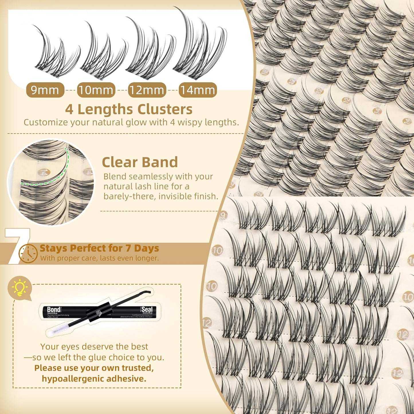 Natural Lash Clusters - 150 Pcs Wispy Eyelash Extensions | 9mm-14mm CC Curl, No-Makeup Look