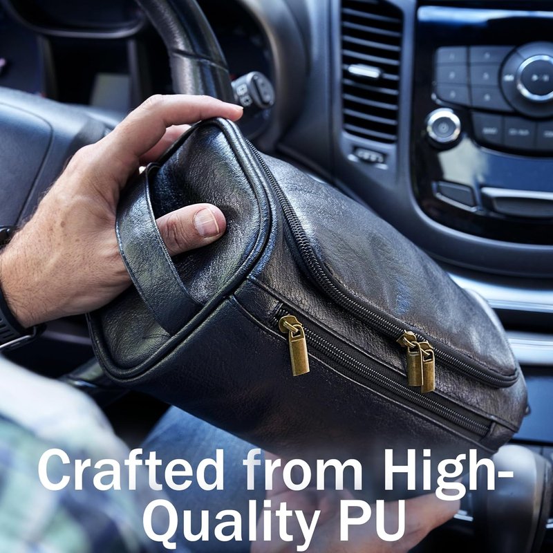 Mens Toiletry Travel Bag - Premium PU Leather Organizer with Razor Case & Dust Bag | Black - Ideal for Travel, Gym, and Everyday Use