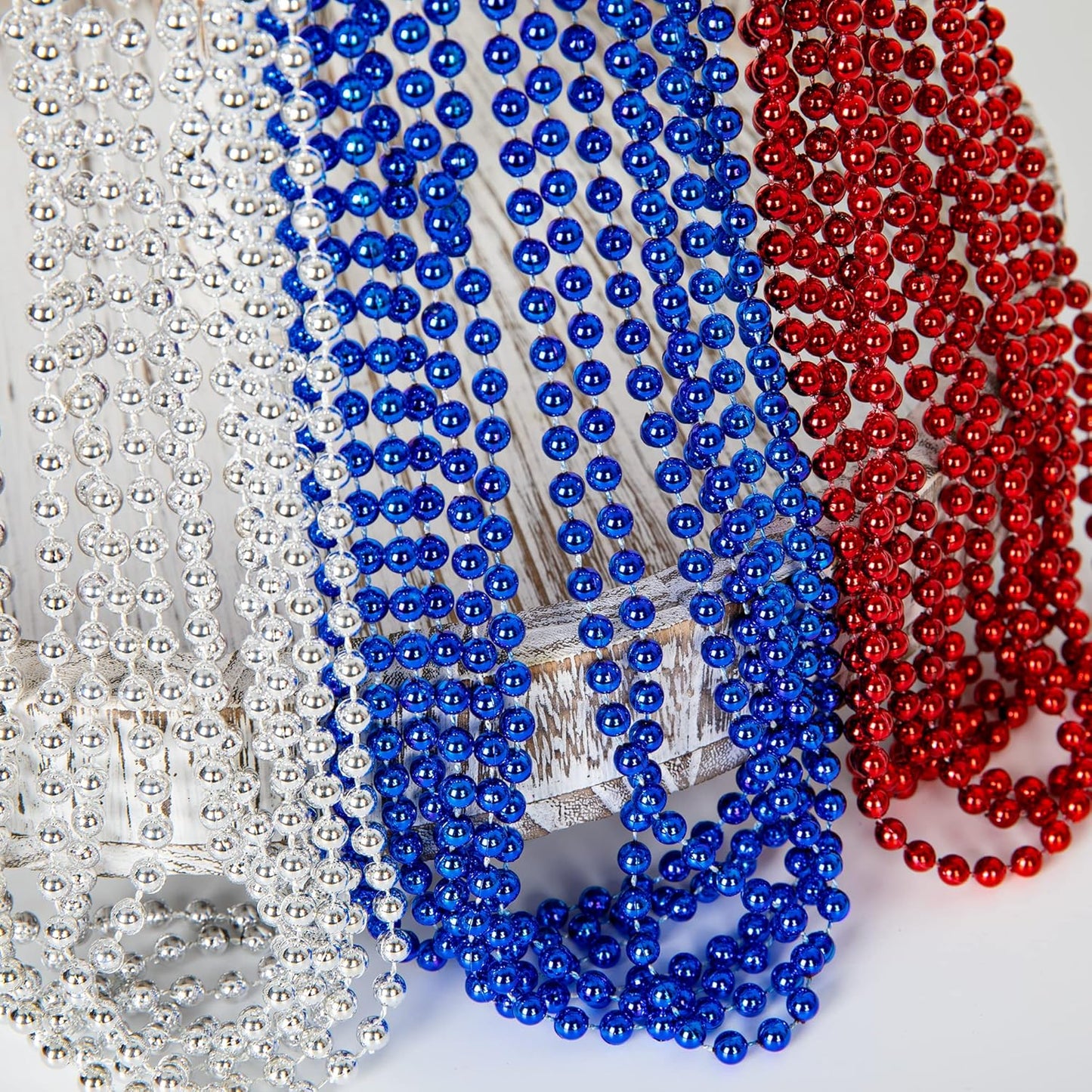 Patriotic Necklaces - 12PCS 4th of July Party Favors | Red, Blue & Silver Beads for Independence Day Celebrations
