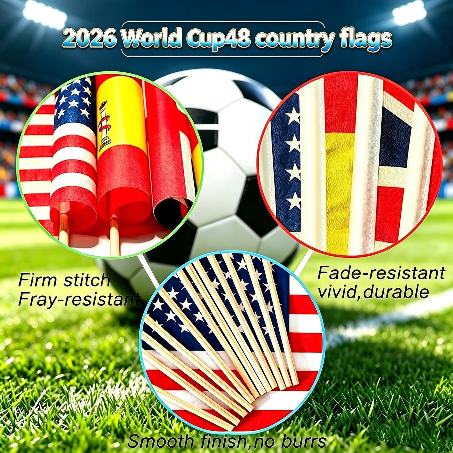 2026 World Cup Teams Flags Decorations 48 Country Small Mini Hand Held Flags with Wooden Stick, World Cup Soccer Party Sports Events Bar Club Parade Decorations,8.2 x 5.5 Inch