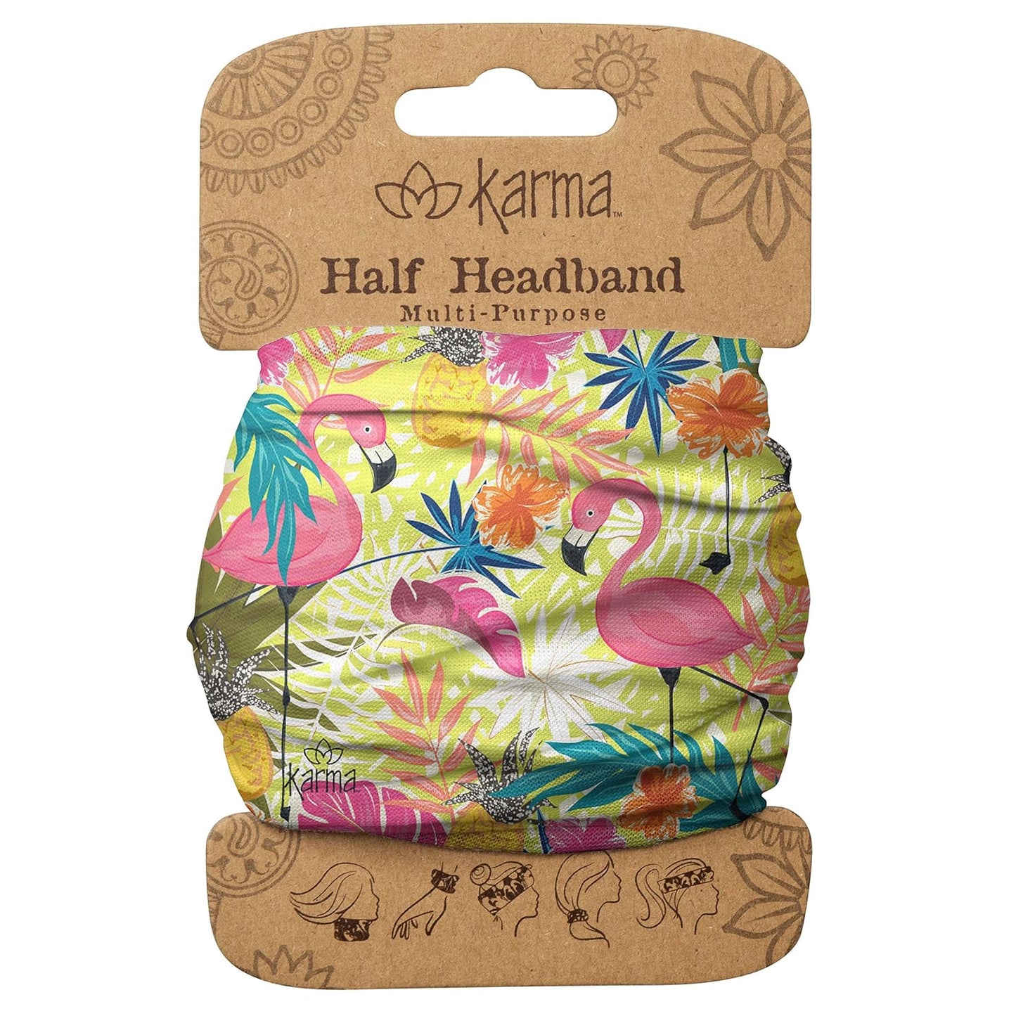 Floral Headband for Women | Stretchy Fabric Hair Scarf - Light Tan & Blue - Medium Size