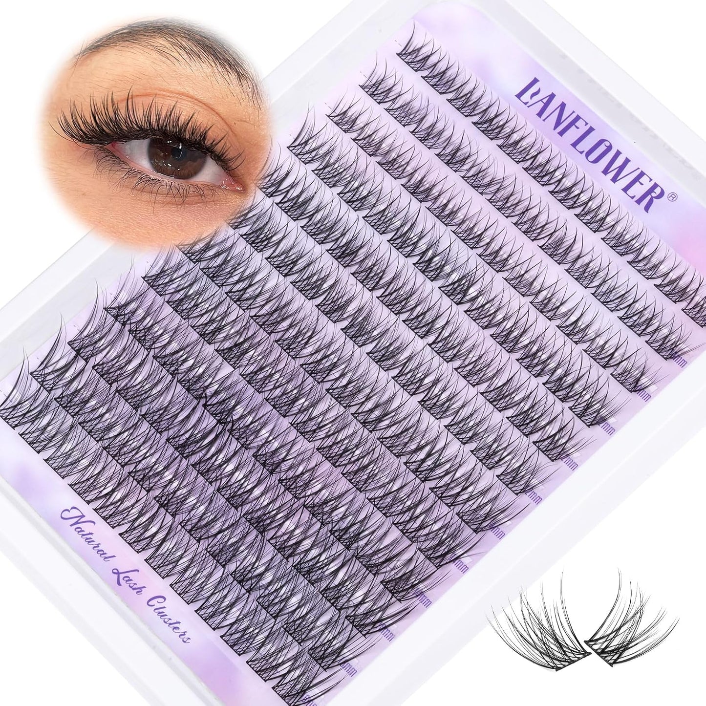 Natural Lash Clusters Kit - Wispy C Curved Eyelash Extensions | 8-16mm Individual Lashes with Bond & Tweezers