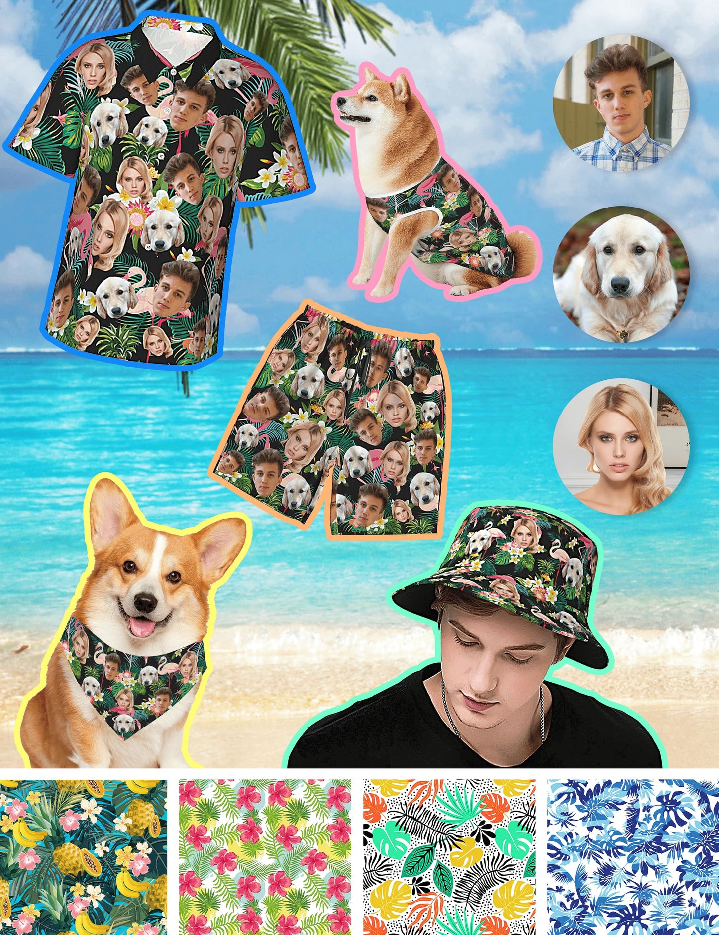 Byxhuc Custom Hawaiian Shirt for Men, Hawaiian Shirt with Faces on Them Custom for Men, Customizable Shirt with Pet Girlfriend Boyfriend Face for Women, Gifts for Vocation Beach Seaside for Women