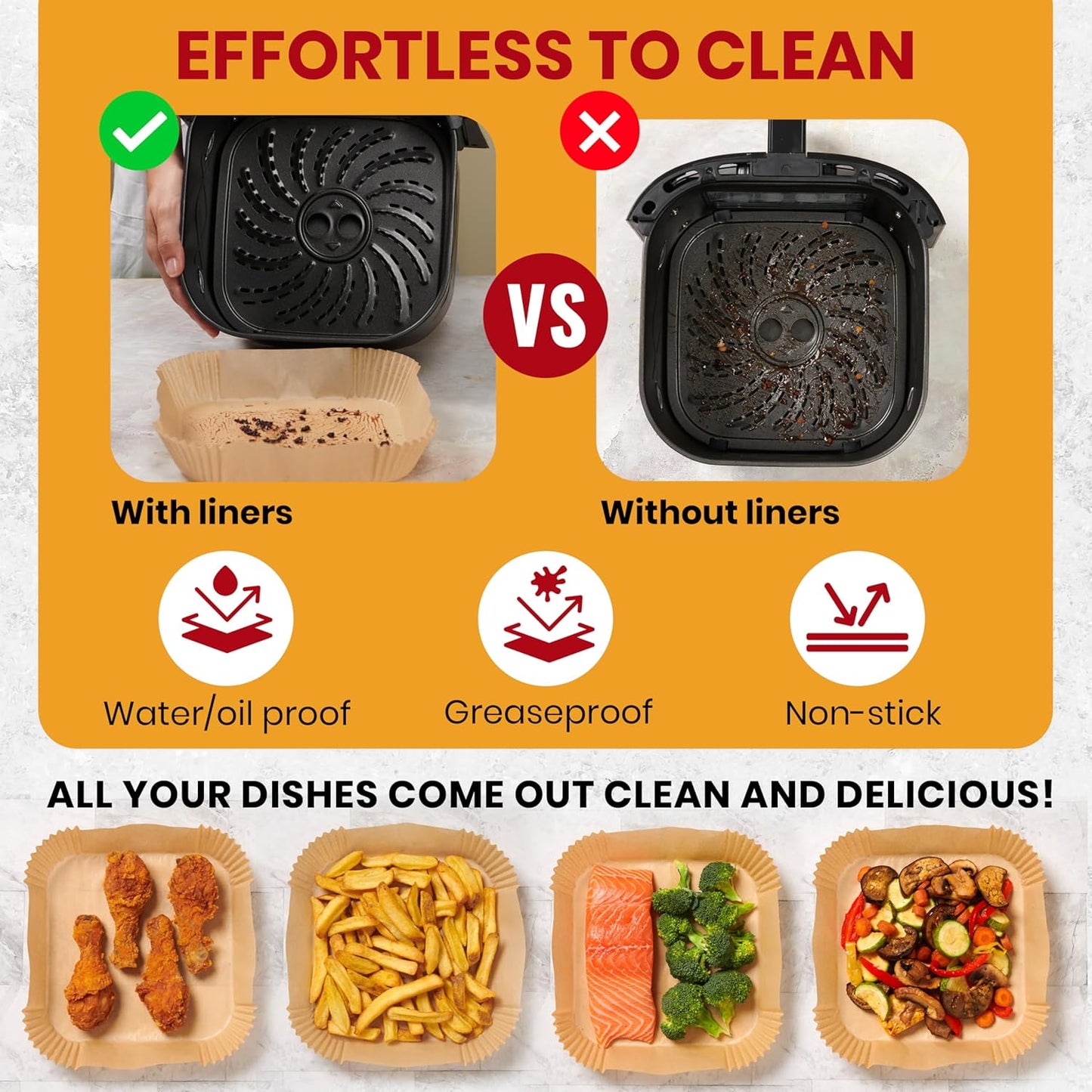 Air Fryer Paper Liners - 125 Pcs Non-Stick Disposable Liners | 8” Square for 5-8 Qt Baskets