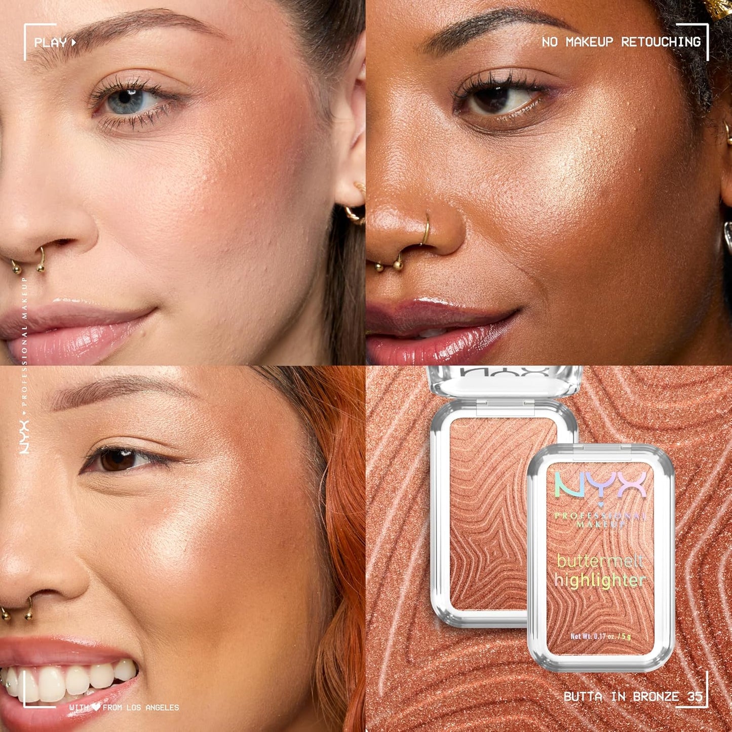 NYX Buttermelt Highlighter - Long-Lasting Powder Highlighter for Radiant Glow | 35 Butta In Bronze (Bronzed Gold)