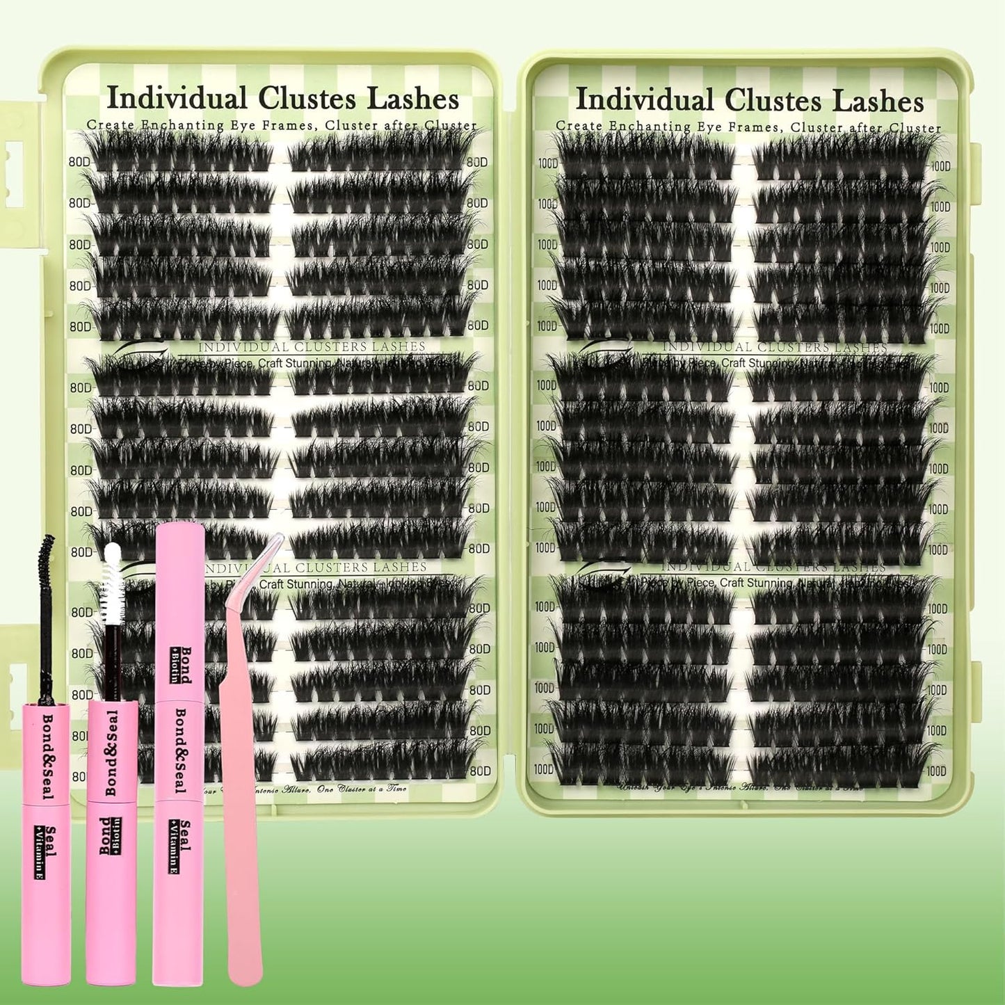 Lash Extension Kit - 640 Pcs Volume C Curl Eyelash Clusters | DIY Cluster Extensions with Bond & Tweezers