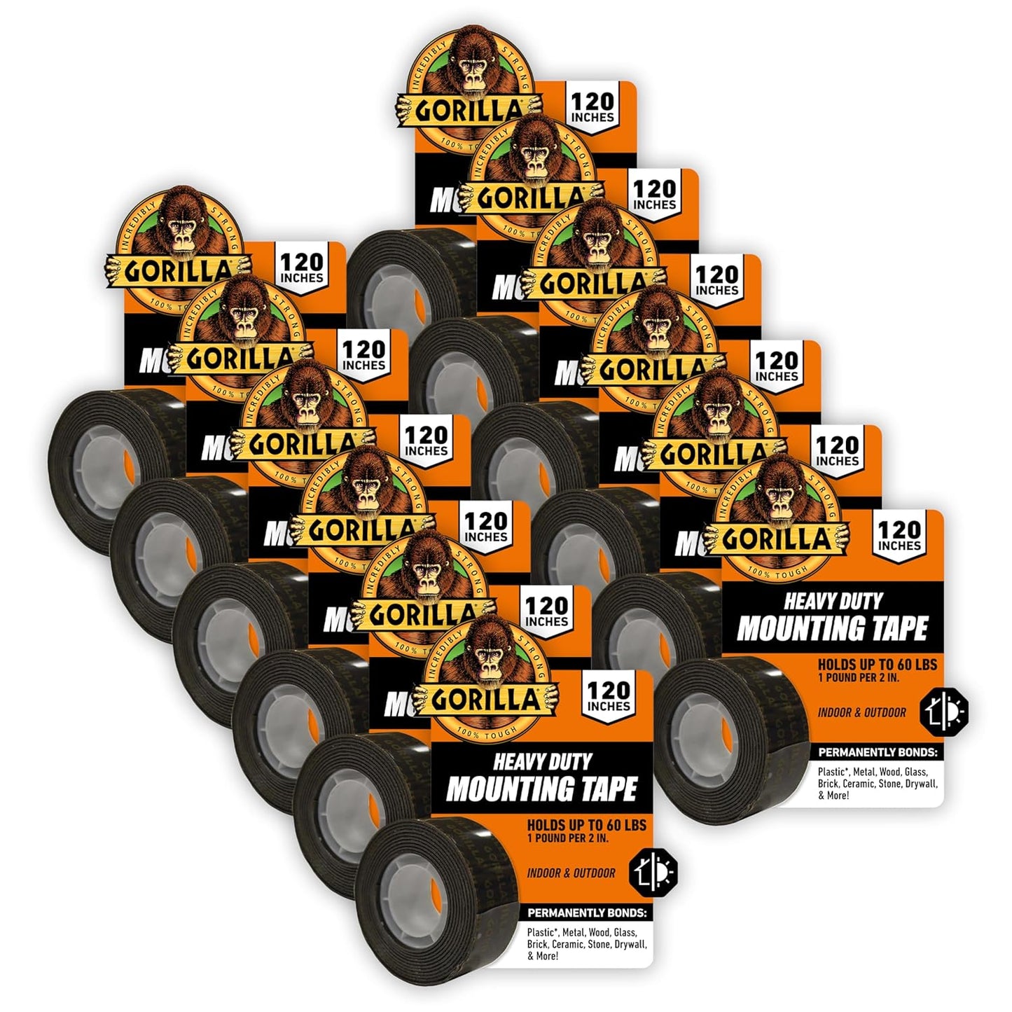 Gorilla Heavy Duty Double-Sided Mounting Tape - Weatherproof Black Adhesive, 1" x 120" for Indoor/Outdoor Use
