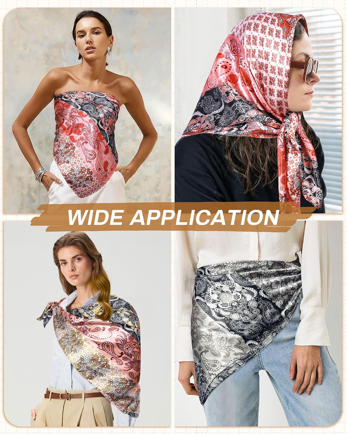 Silk Satin Head Scarf for Women - 35” Square Bandanas | 3 Pack Hair & Neck Scarves for Sleeping