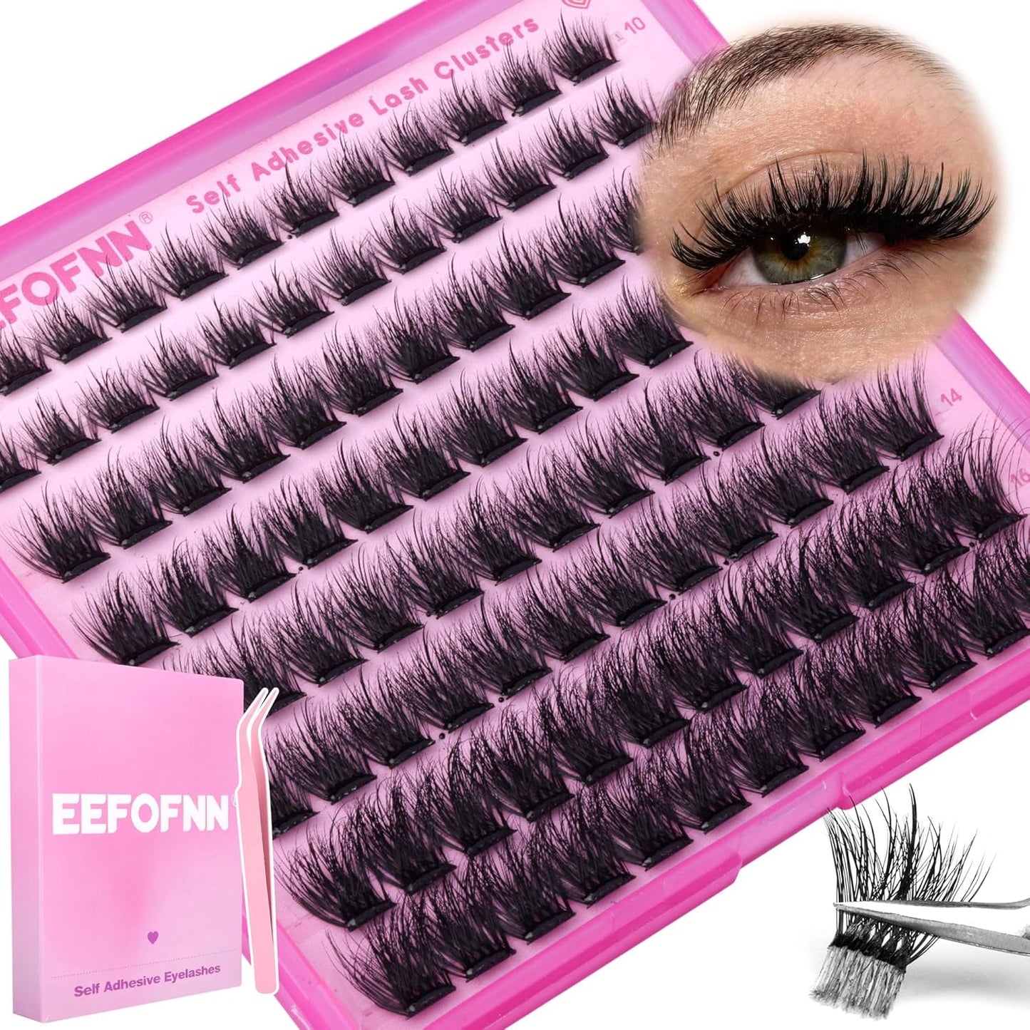 Self-Adhesive Lash Clusters - Fluffy Wispy Eyelashes Kit | Pre-Glued 10-16mm Press-On Lashes
