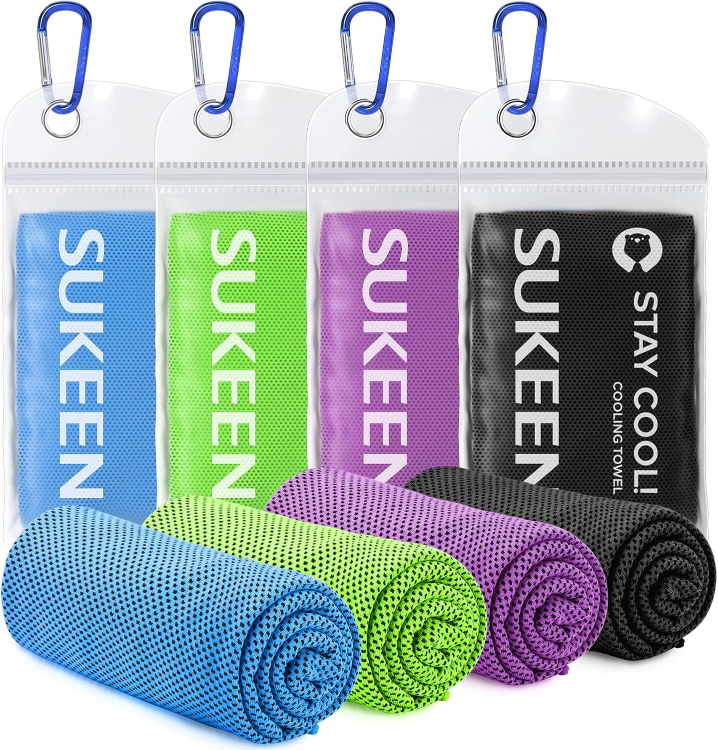 Sukeen Cooling Towels - 4 Pack Microfiber Ice Towels for Yoga, Sports, Gym | 40"x12" Soft & Breathable