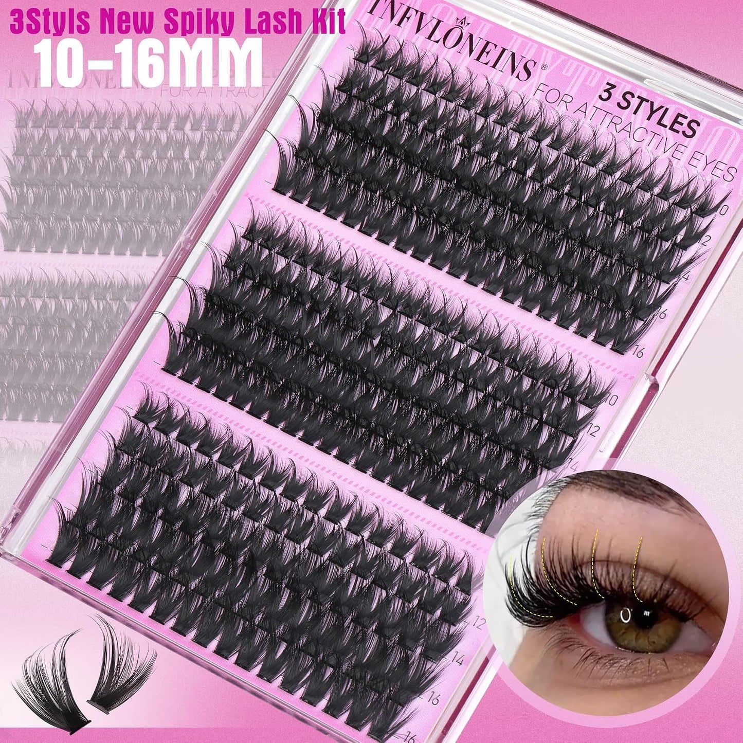 Lash Clusters - Wispy Spiky Individual Eyelash Extensions | DIY D Volume (10-16MM, 3 Styles)