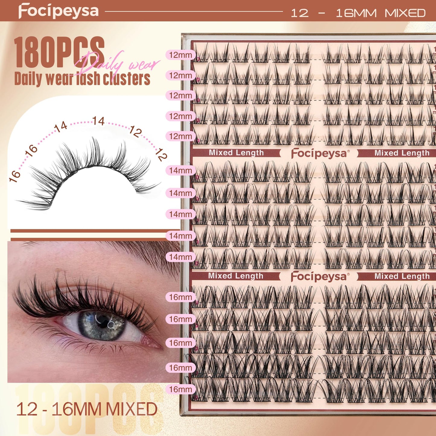Focipeysa Lashes Clusters Wispy Natural Lash Clusters 10-16mm Eyelash Clusters Individual Eyelashes Pestañas Postizas Naturales Fairy Eyelashes Extensions Natural False Eyelashes