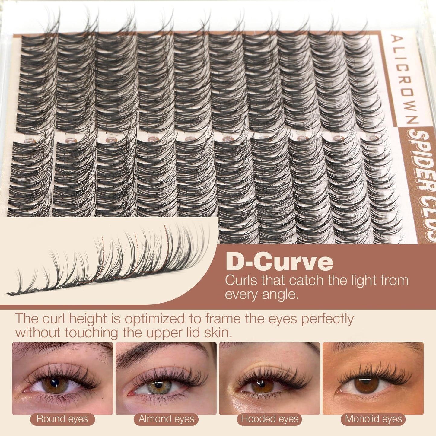 Spider Lash Clusters Breeze Wispy Eyelash Clusters D Curly Clusters Eyelash Extensions Natural 8-14MM Kim K Style Lash Extensions with Invisible Band for DIY at Home ALICROWN