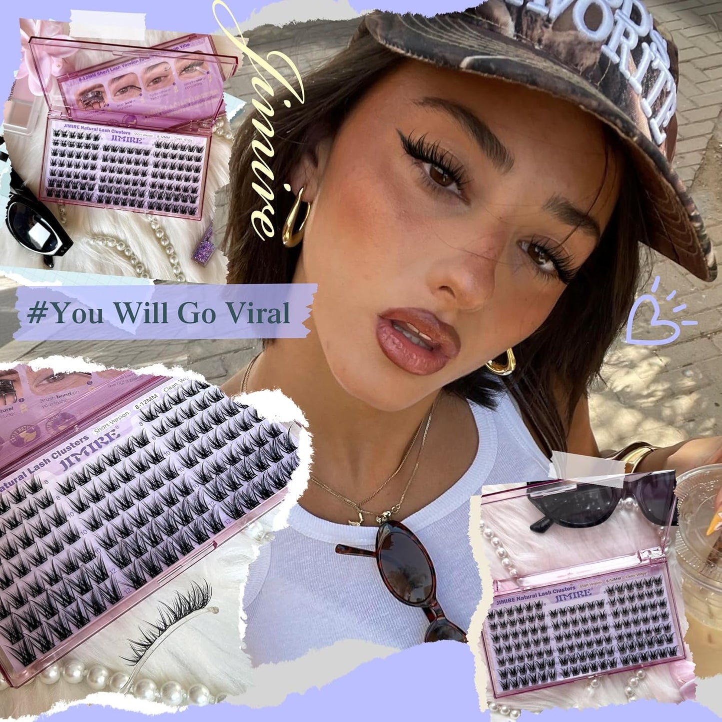JIMIRE 8-12MM Wispy Cluster Eyelash Extensions - Soft DIY Individual Lashes | Natural C Curl, 120 Pcs
