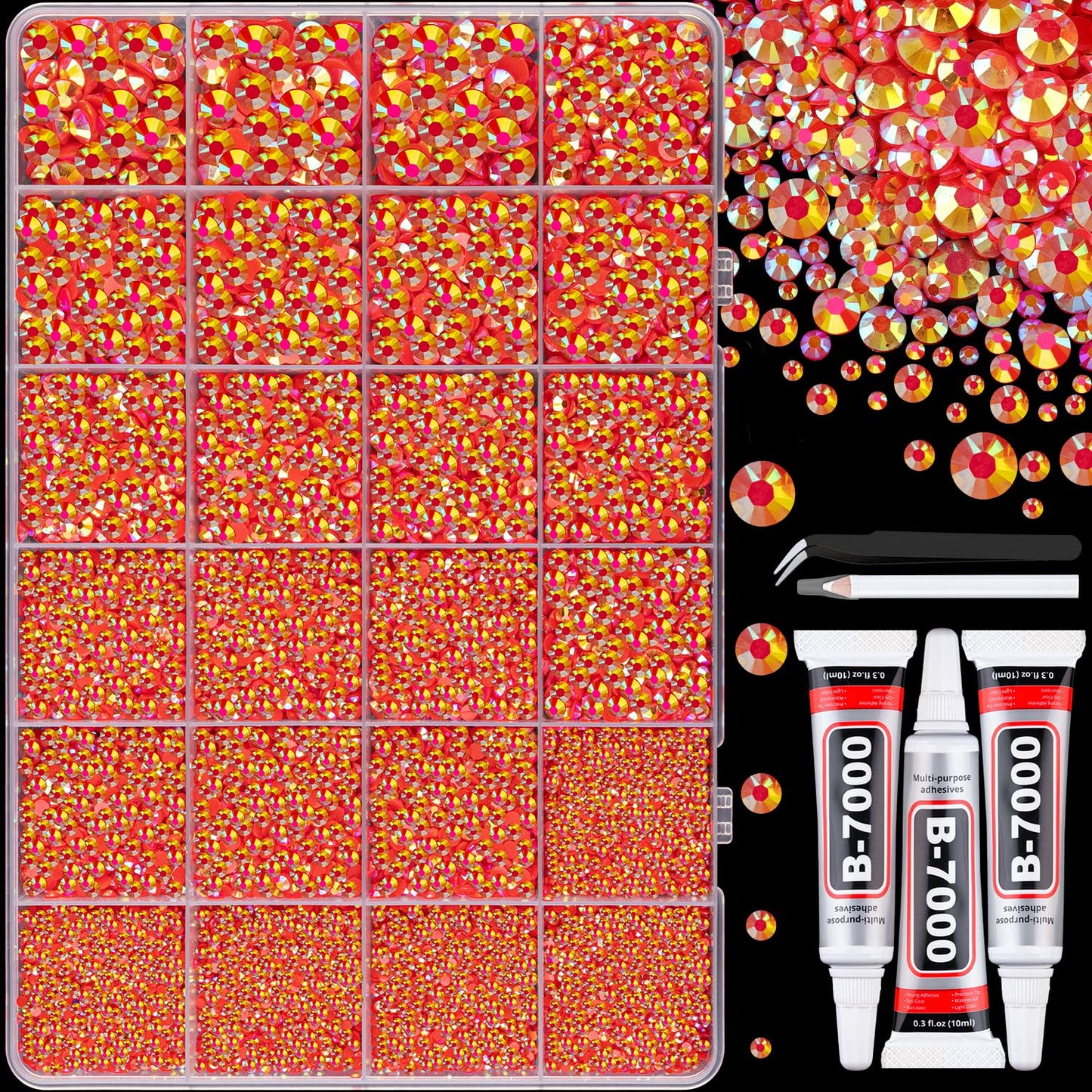 32000 Pcs Black Rhinestones - Flatback Resin Gems for Bedazzling | Jewelry Glue & Tweezers Included