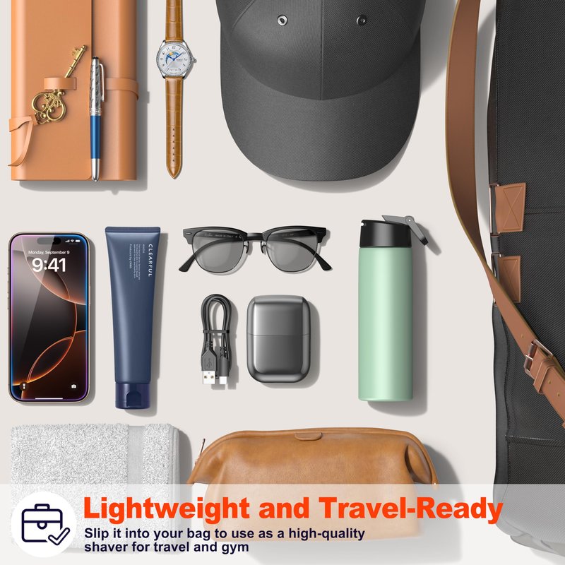 Telfun Mini Electric Foil Shavers for Men, Portable Men's Travel Facial Hair Groomer, USB-C Electric Beard Shaver with Full Body Waterproof & Big LED Display, Close Face Shaver for Head, Beard, & Neck