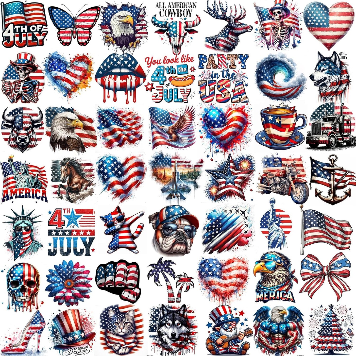 American Patriotic Temporary Tattoos - 49 PCS Red, White & Blue USA Flag Designs for 4th of July Celebrations | Party Favors & Decorations